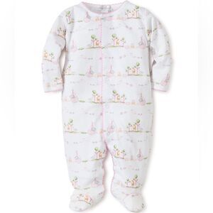 Kissy Kissy Baby Girls Noah’s Ark Pima Button Front One Piece Footie. 0-3 Months